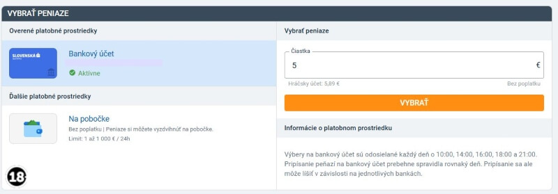 Výber výhry v Tipsporte