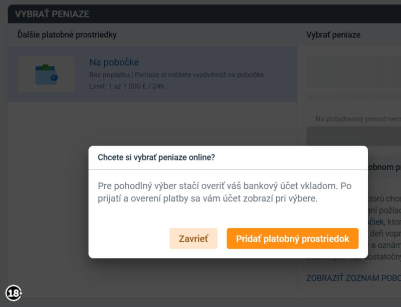Tipsport výber na bankový účet