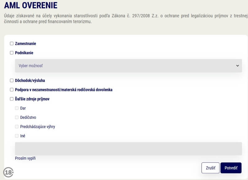 Overenie AML Sazka Hry