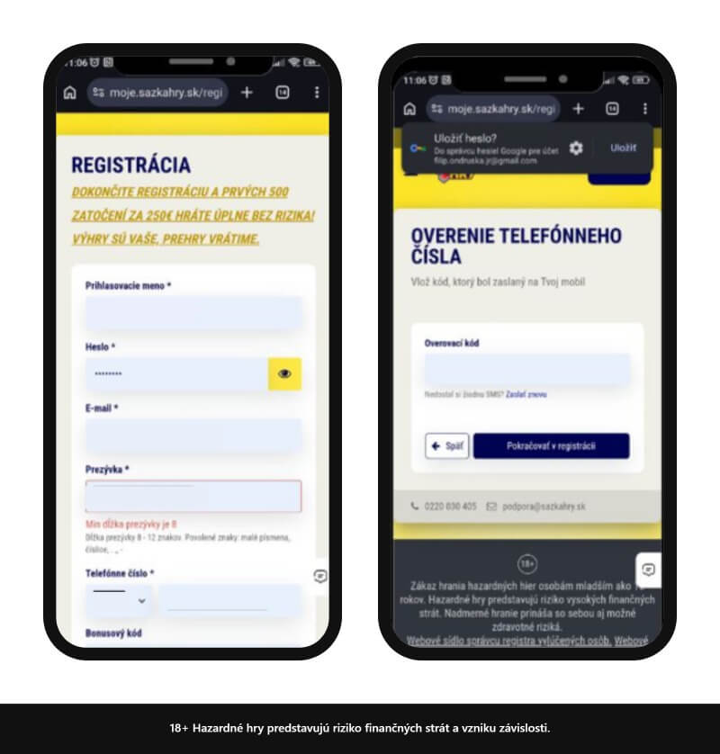 Sazka Hry registračný formulár