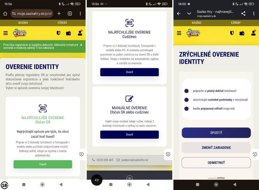 Sazka hry registrácia cez&nbsp;mobil – krok 2.