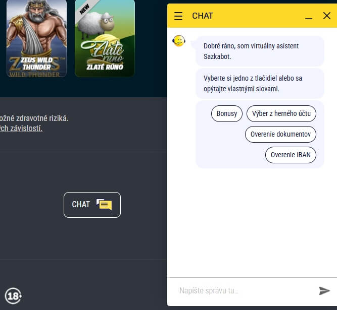 Chat v&nbsp;kasíne Sazka Hry