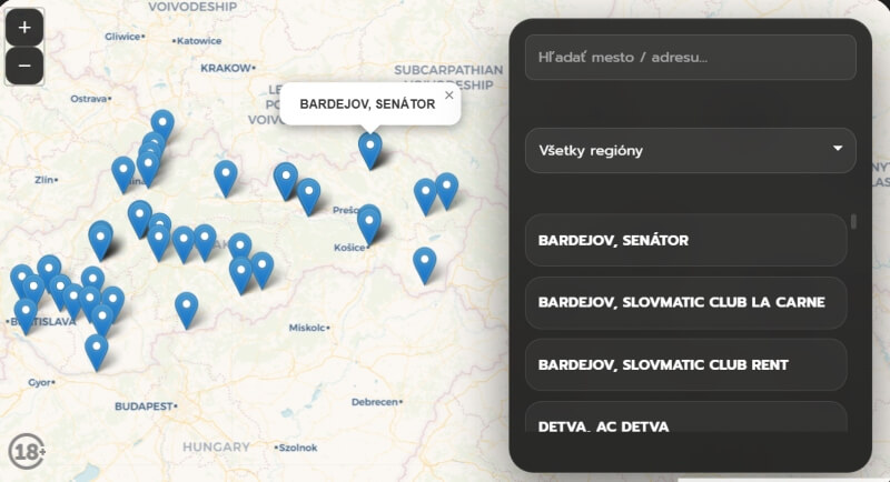 Mapa pobočiek Slovmatic