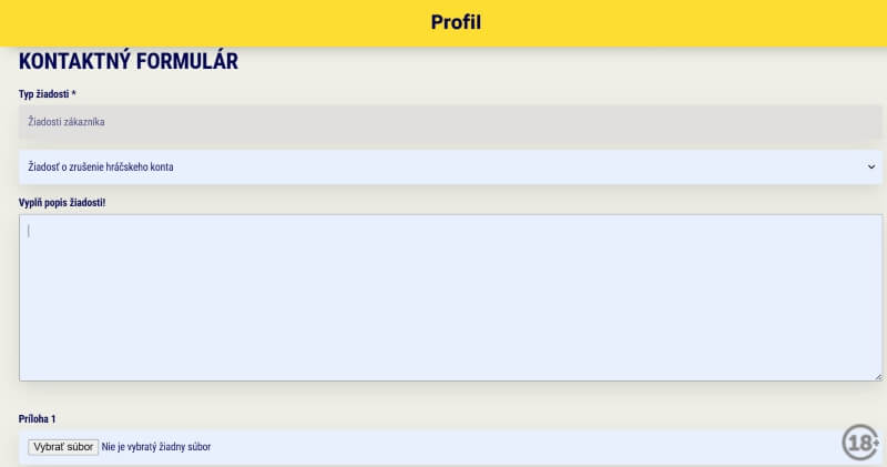 Zrušenie účtu v&nbsp;Sazka Hry - formulár