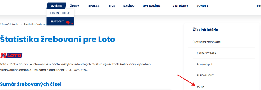 najčastejšie žrebované čísla LOTO