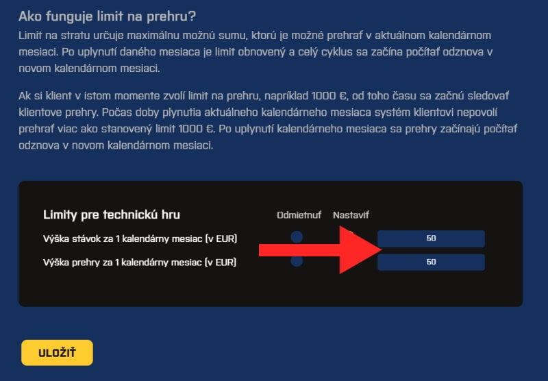 Nastavenie limitov Kajot Intacto