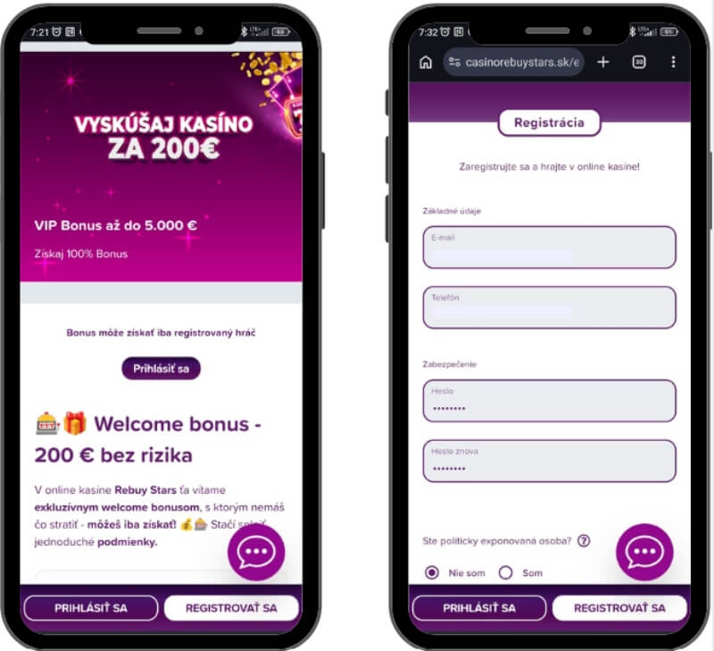 Vyplnenie registračného dotazníku v&nbsp;Rebuy Stars