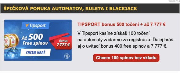 TIPSPORT bonus 500 točení + až&nbsp;7&nbsp;777 €